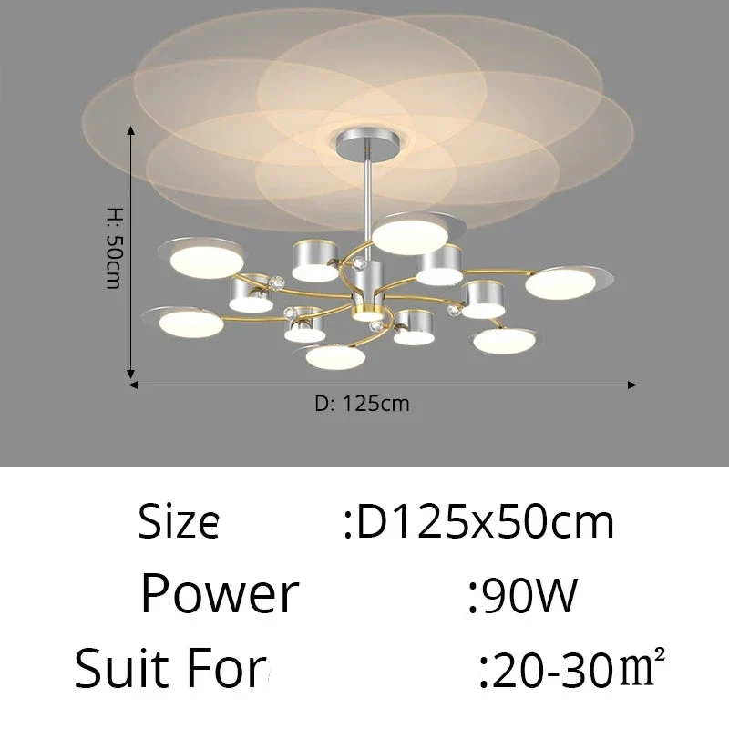 Moderner LED-Kronleuchter aus goldenem Aluminium für Wohnzimmer – Alumorio