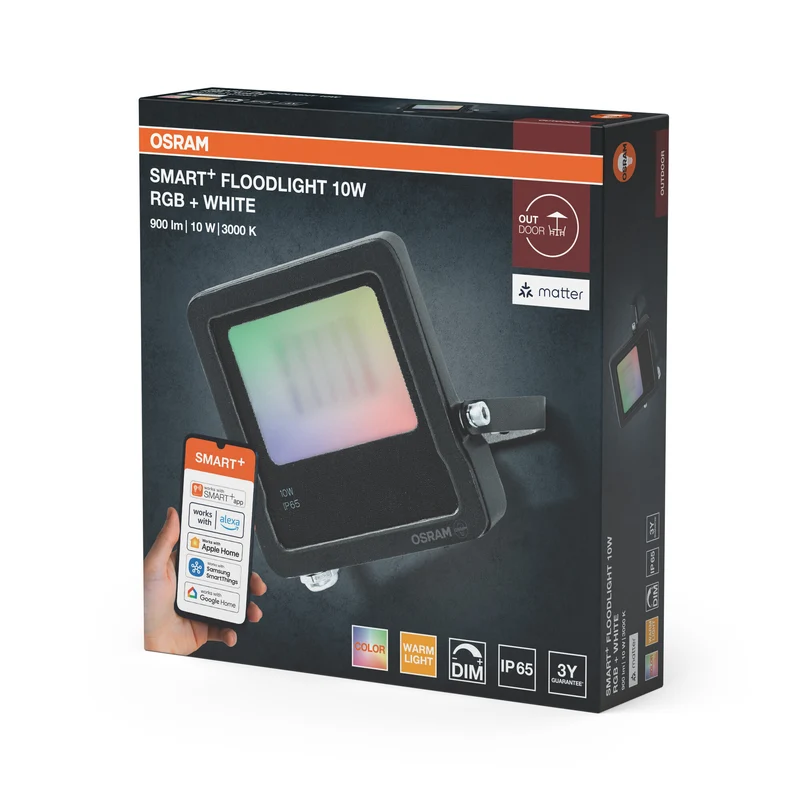 OSRAM SMART+ MATTER Floodlight LED-Fluter, 10W, 900lm, RGBW 16 Mio. Farben, 3000K, WiFi, Matter, Alexa/Google, IP65