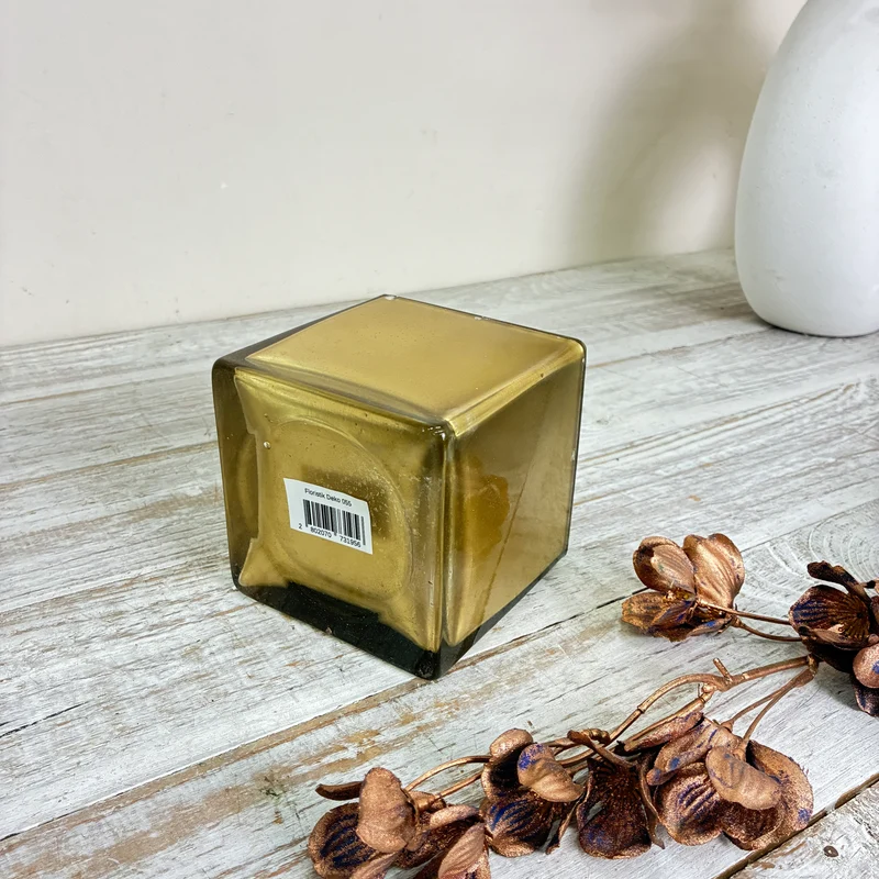 Würfelvase Blumentopf Pflanzentopf Windlicht Gold Metallisch Vase Gebraucht