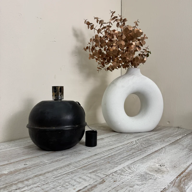 Öllampe Ölleuchte Kugel Metall Schwarz Industrie-Look Lampe Gebraucht