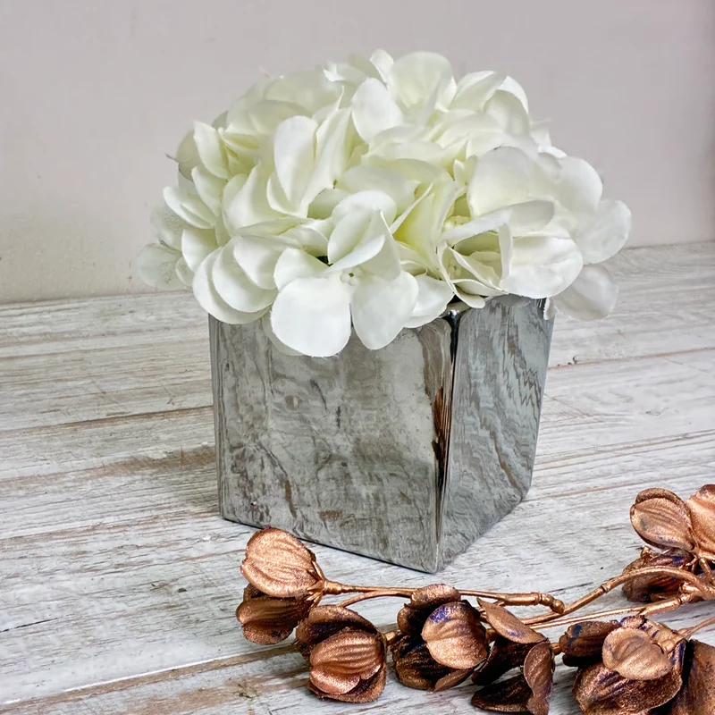 Würfelvase Blumentopf Pflanzentopf Windlicht Silber Metallisch Vase Gebraucht