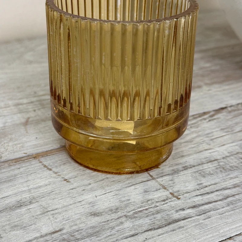 Teelichthalter Windlicht Glas Bernstein Gold Rillenoptik Gebraucht