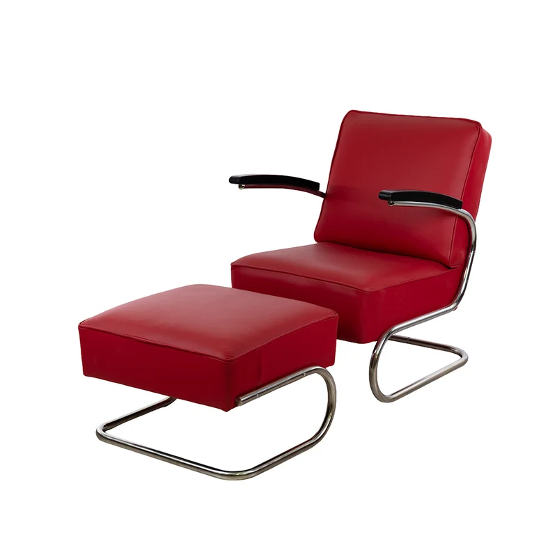 1930er Bauhaus Freischwinger Sessel mit Fußhocker