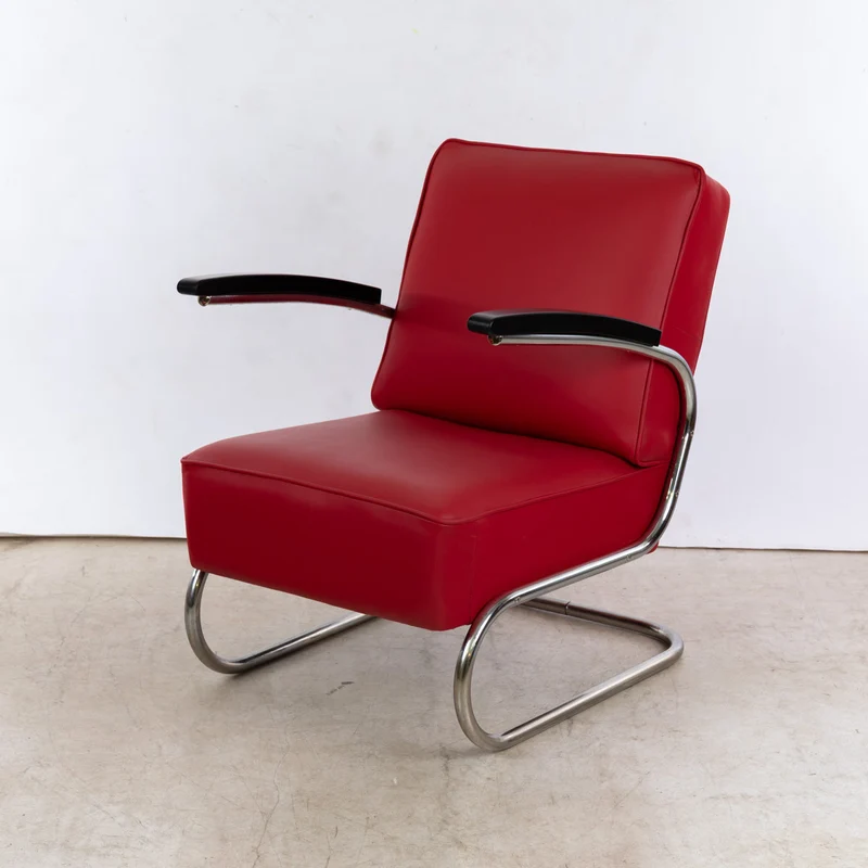 1930er Bauhaus Freischwinger Sessel mit Fußhocker