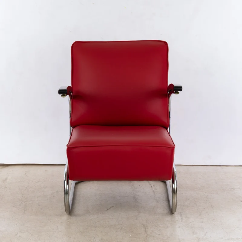 1930er Bauhaus Freischwinger Sessel mit Fußhocker