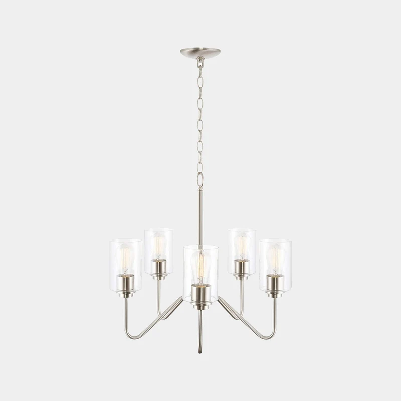Chandelier Contemporary Iron 5-Light Clear Glass, Nickel / Gold