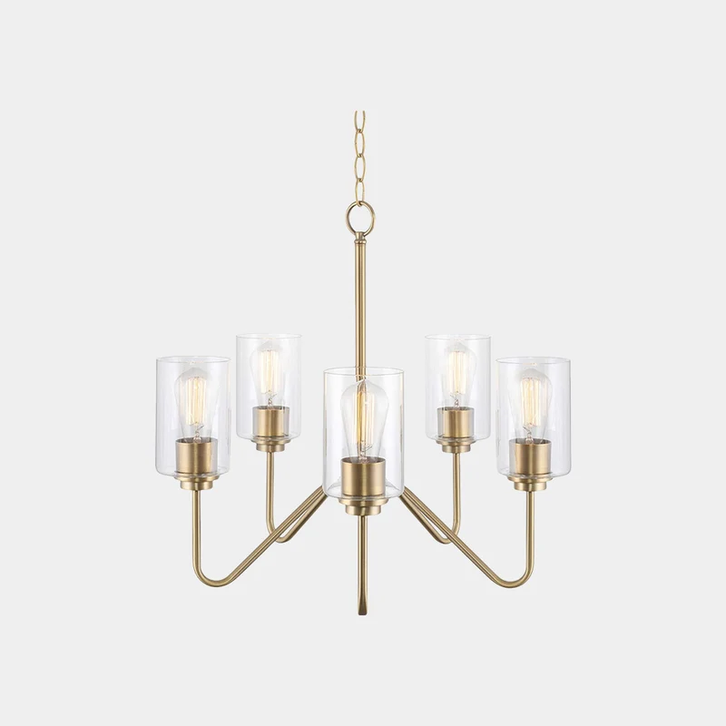 Chandelier Contemporary Iron 5-Light Clear Glass, Nickel / Gold