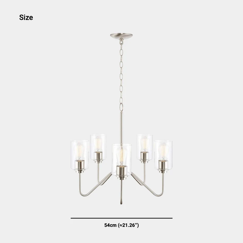 Chandelier Contemporary Iron 5-Light Clear Glass, Nickel / Gold