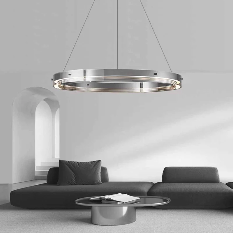 Chandelier Modern Copper Glass Ring LED Dimmable, Black