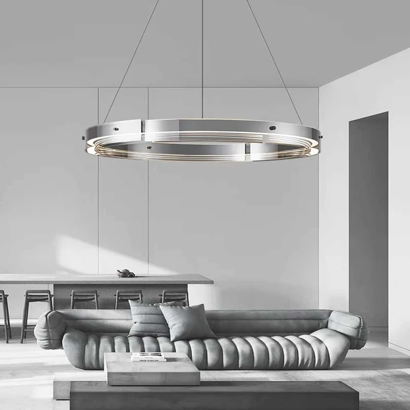 Chandelier Modern Copper Glass Ring LED Dimmable, Black