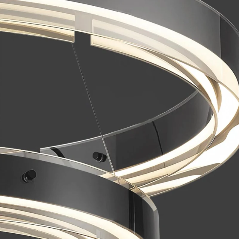 Chandelier Modern Copper Glass Ring LED Dimmable, Black