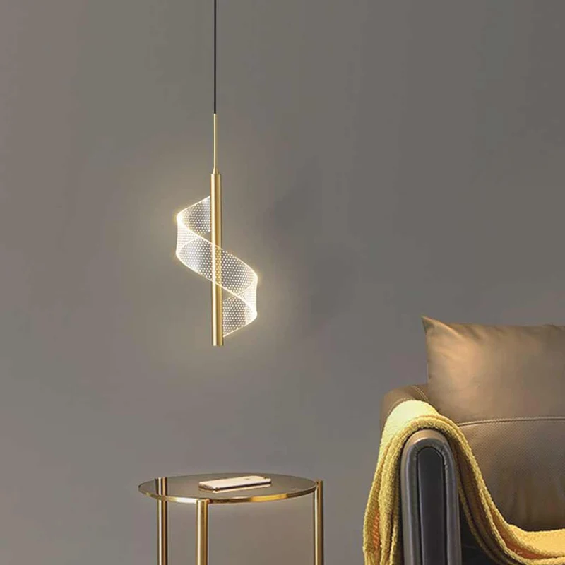 Pendant Light Wavy Spiral Acrylic Shade LED, Black / Gold