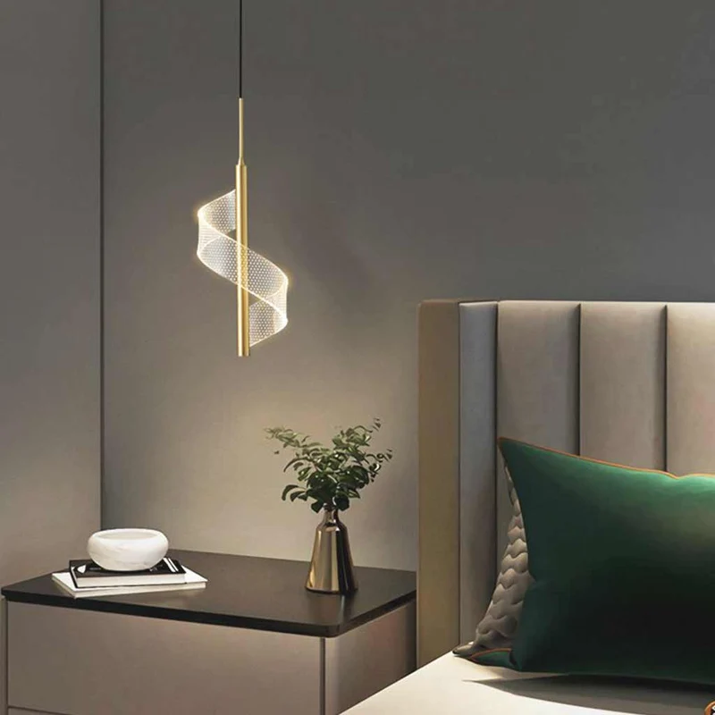 Pendant Light Wavy Spiral Acrylic Shade LED, Black / Gold