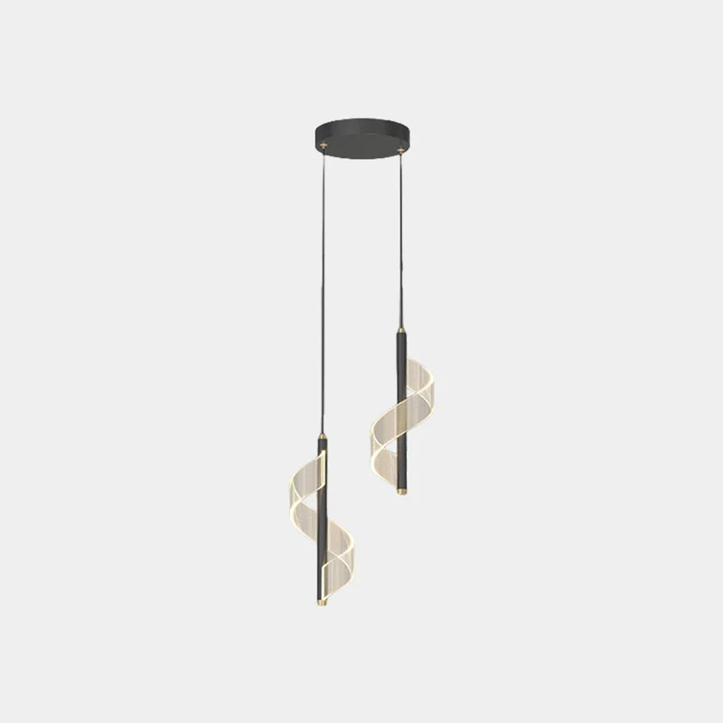 Pendant Light Wavy Spiral Acrylic Shade LED, Black / Gold