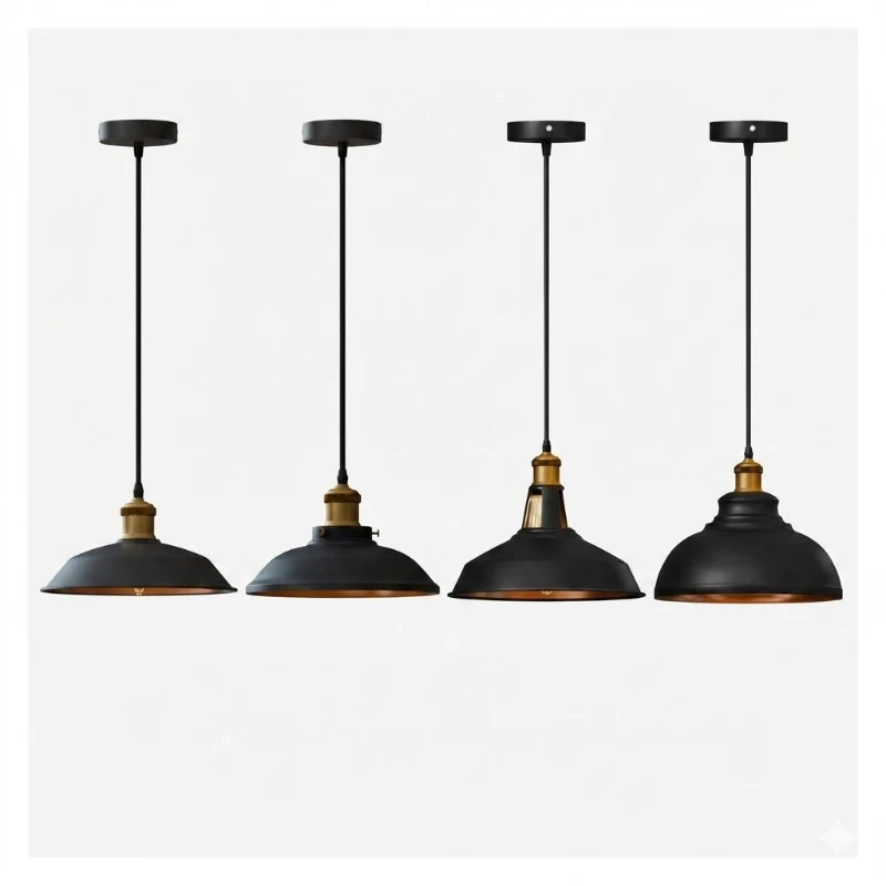 Retro Pendelleuchte E27 Schwarz & Gold Industrial ~3797