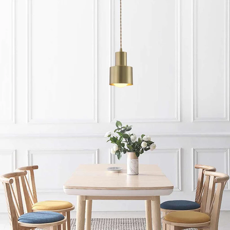Hanging Light Minimalist Copper Cylinder, Gold