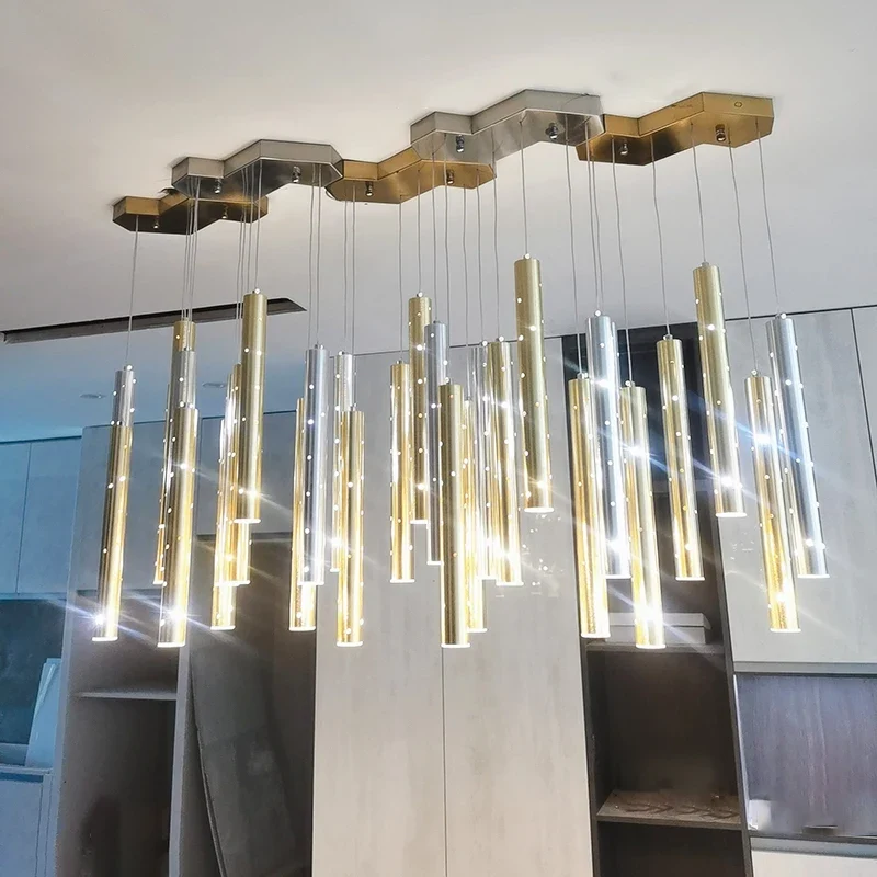 Moderner LED-Kronleuchter aus gebürstetem Stahl für Wohnzimmer – Séraphine