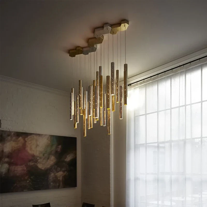 Moderner LED-Kronleuchter aus gebürstetem Stahl für Wohnzimmer – Séraphine