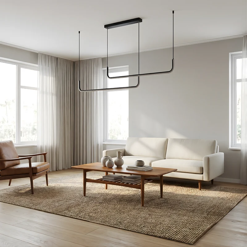 Moderne LED-Hängeleuchte in Schwarz und Gold für Wohnzimmer – Thalion