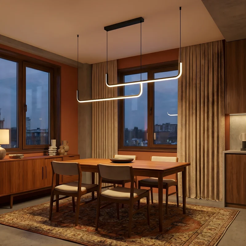 Moderne LED-Hängeleuchte in Schwarz und Gold für Wohnzimmer – Thalion