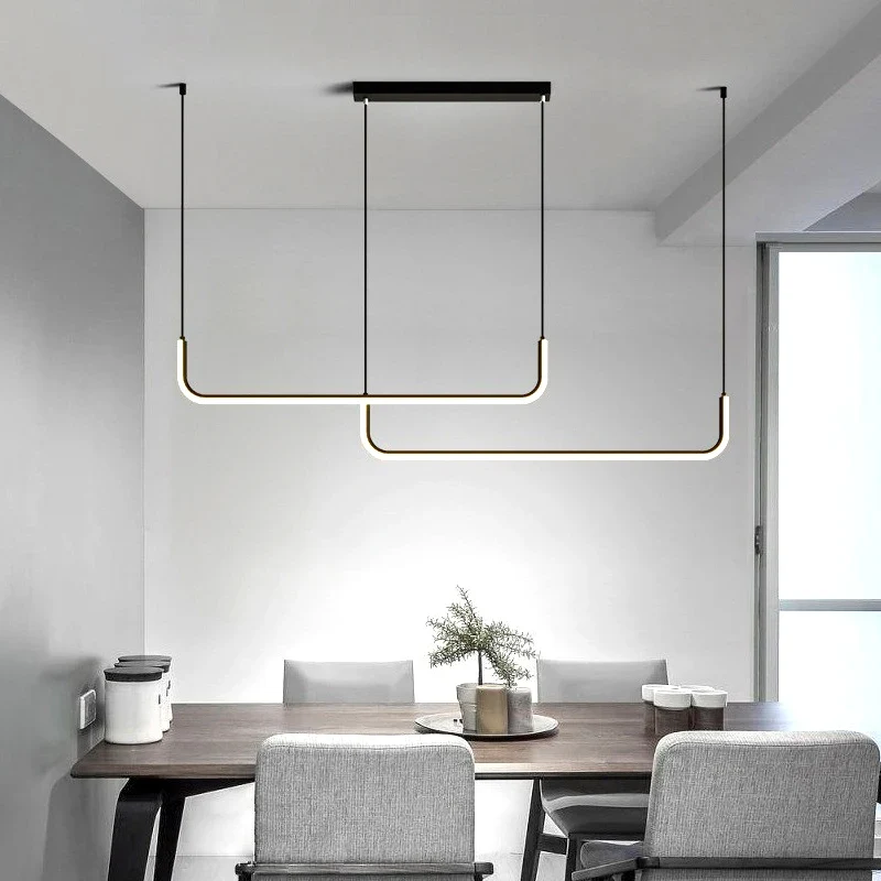 Moderne LED-Hängeleuchte in Schwarz und Gold für Wohnzimmer – Thalion
