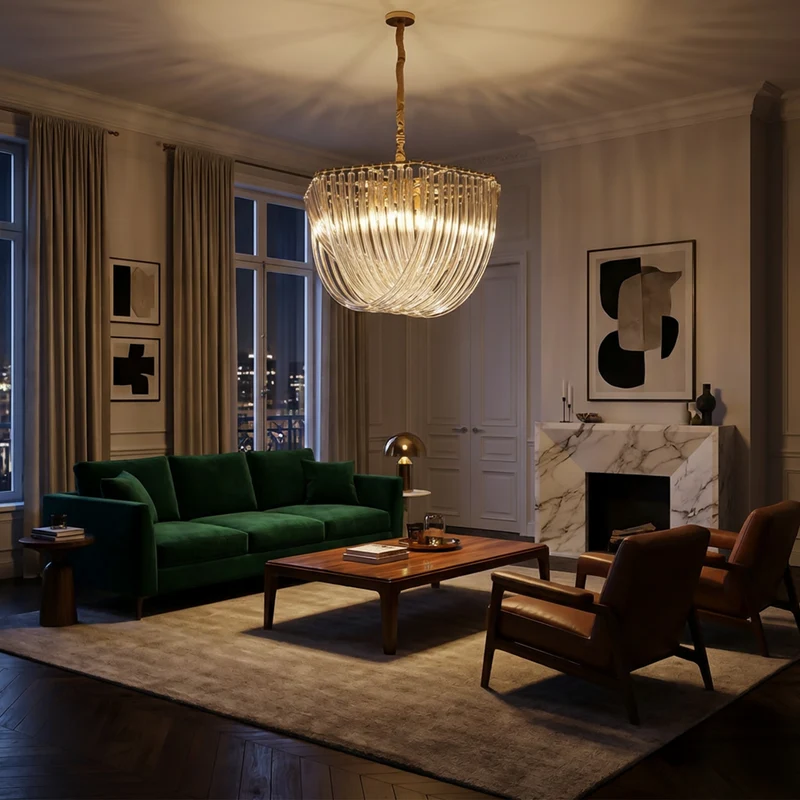 Moderne U-förmiger Glas-Kronleuchter für Wohnzimmer – Auralise