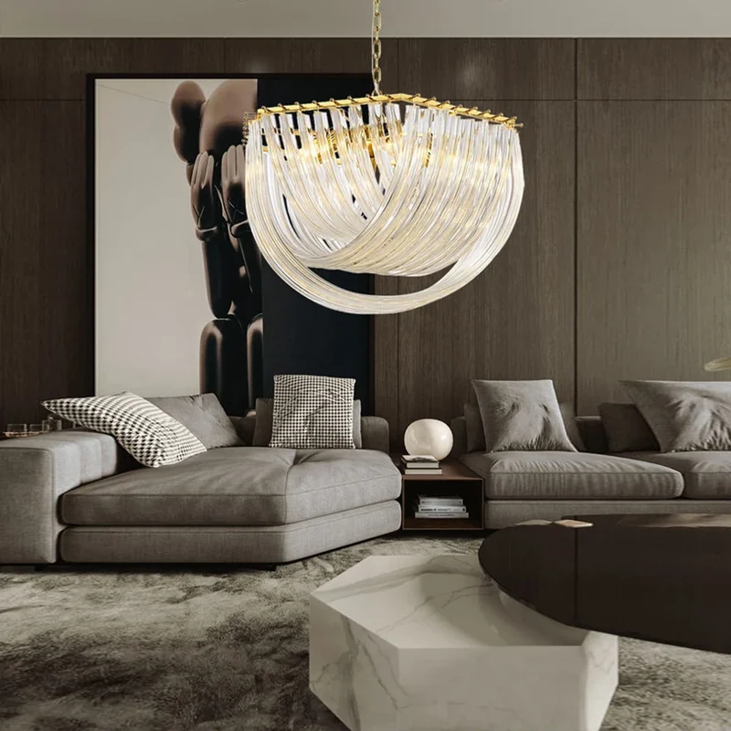 Moderne U-förmiger Glas-Kronleuchter für Wohnzimmer – Auralise