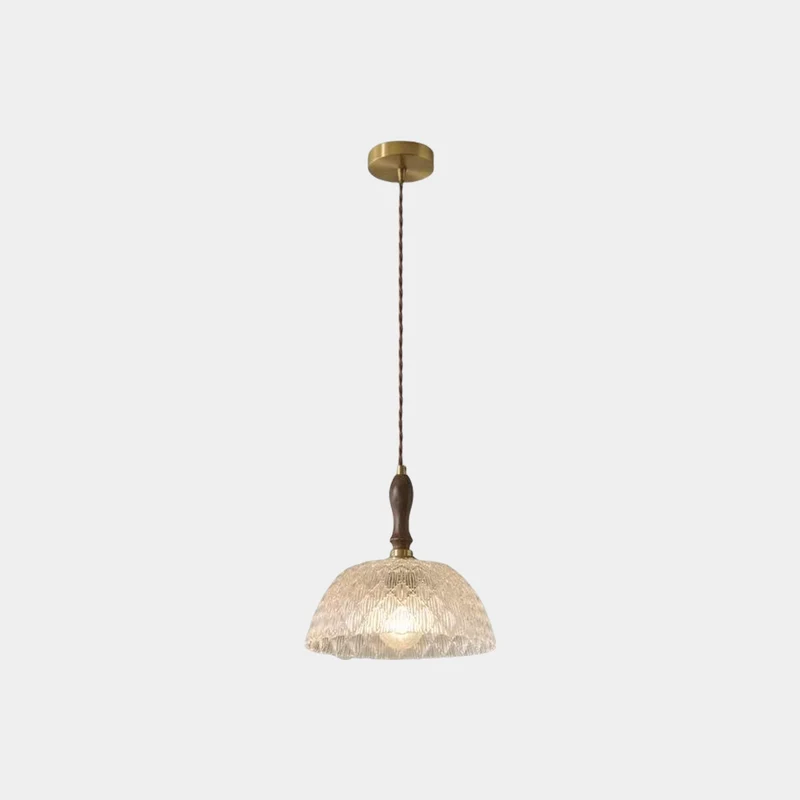 Pendant Light French Vintage Walnut Wood Glass Bowl