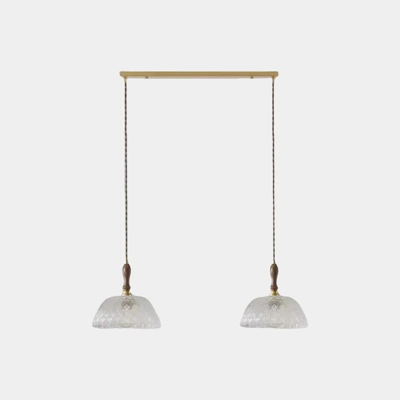 Pendant Light French Vintage Walnut Wood Glass Bowl