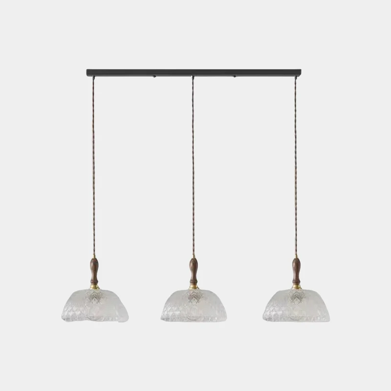 Pendant Light French Vintage Walnut Wood Glass Bowl