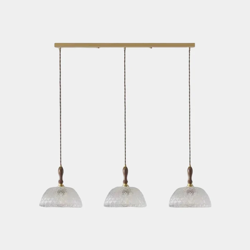 Pendant Light French Vintage Walnut Wood Glass Bowl