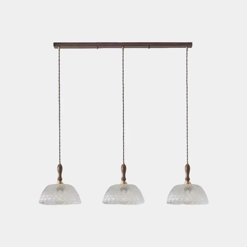Pendant Light French Vintage Walnut Wood Glass Bowl