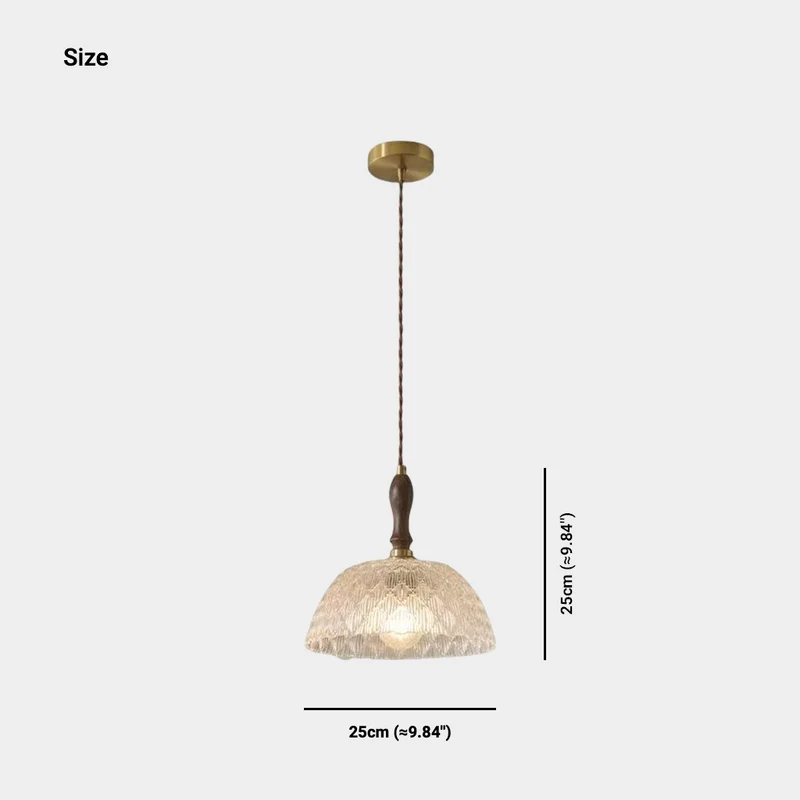 Pendant Light French Vintage Walnut Wood Glass Bowl