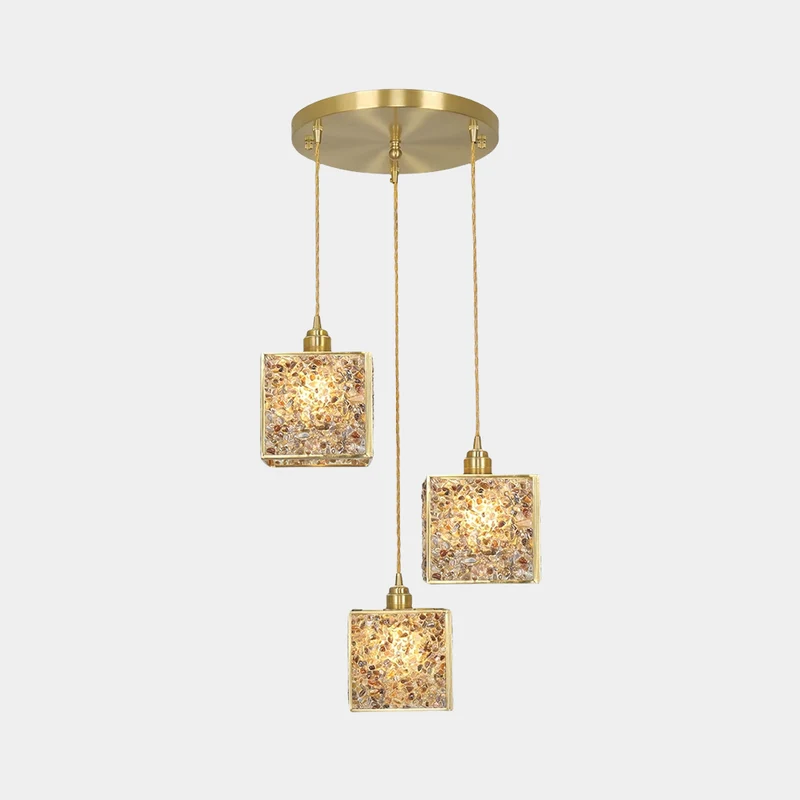 Pendant Light Luxury Handmade 3-Light Brass Crystal Cube, 6 Colors