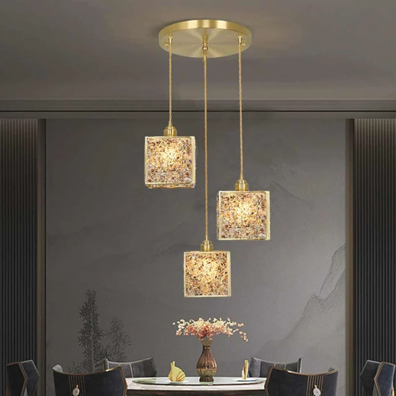 Pendant Light Luxury Handmade 3-Light Brass Crystal Cube, 6 Colors