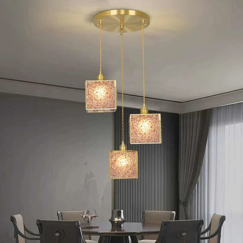Pendant Light Luxury Handmade 3-Light Brass Crystal Cube, 6 Colors