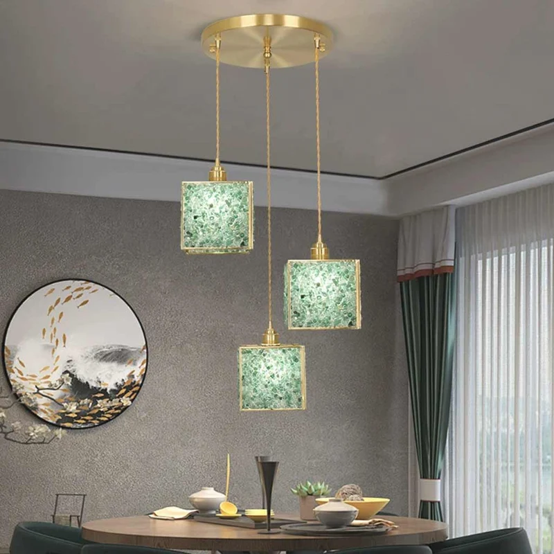 Pendant Light Luxury Handmade 3-Light Brass Crystal Cube, 6 Colors