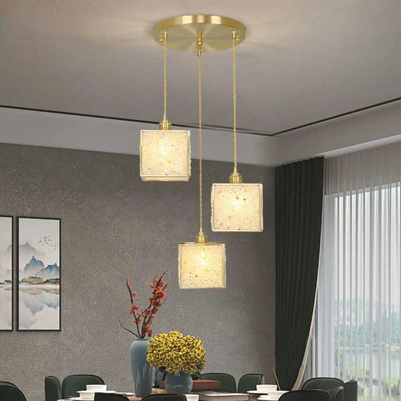 Pendant Light Luxury Handmade 3-Light Brass Crystal Cube, 6 Colors