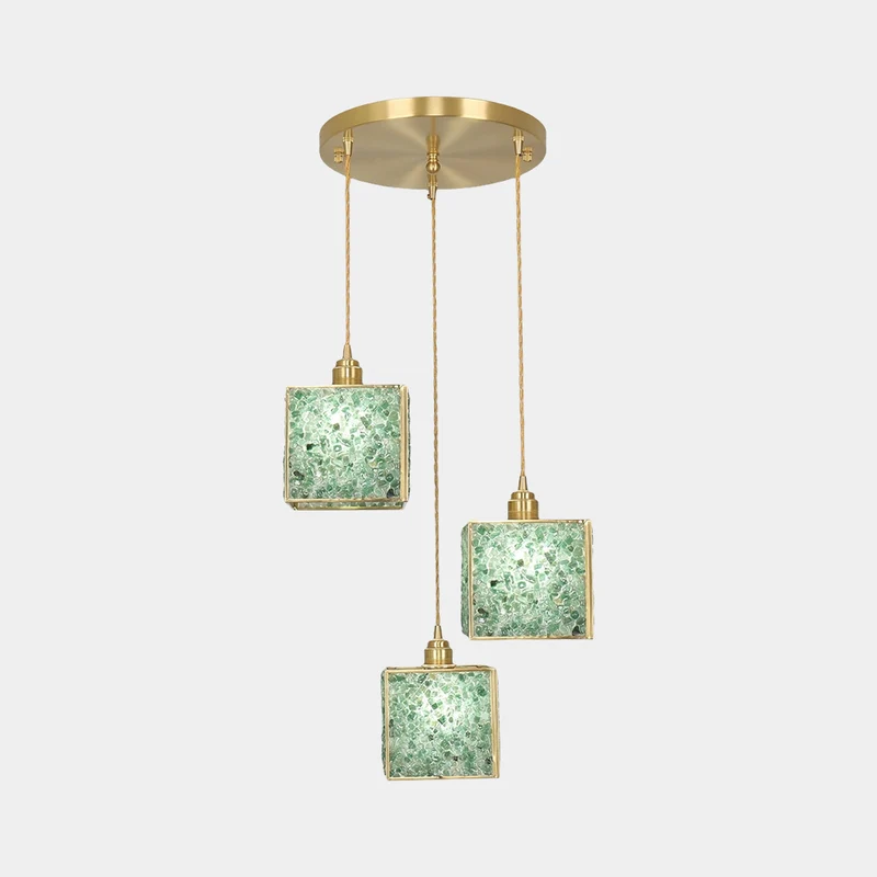 Pendant Light Luxury Handmade 3-Light Brass Crystal Cube, 6 Colors