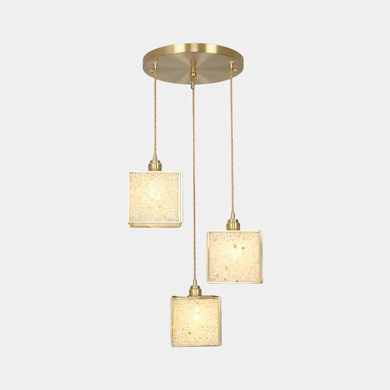 Pendant Light Luxury Handmade 3-Light Brass Crystal Cube, 6 Colors