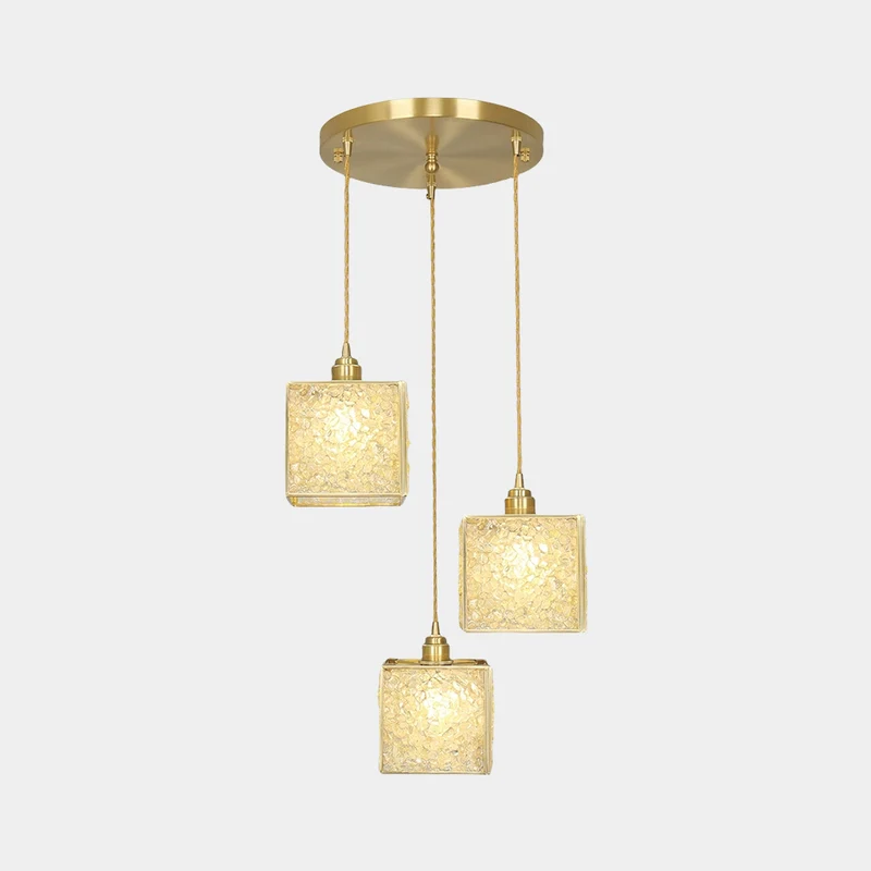 Pendant Light Luxury Handmade 3-Light Brass Crystal Cube, 6 Colors
