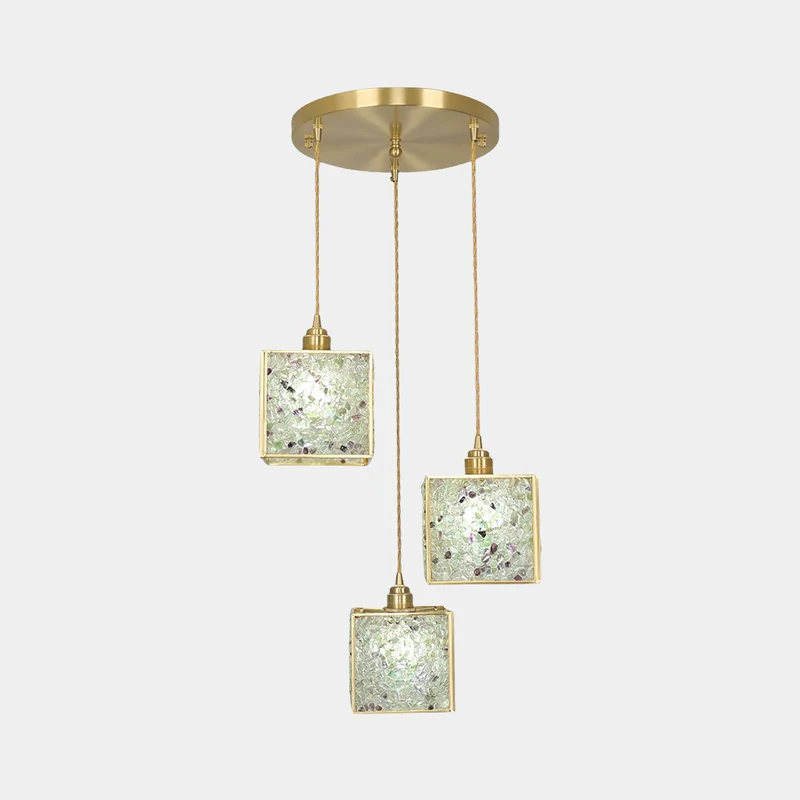 Pendant Light Luxury Handmade 3-Light Brass Crystal Cube, 6 Colors