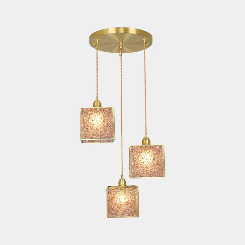 Pendant Light Luxury Handmade 3-Light Brass Crystal Cube, 6 Colors