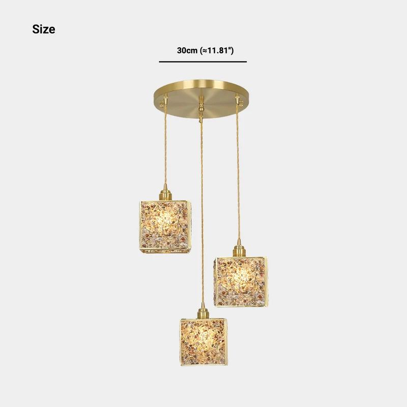 Pendant Light Luxury Handmade 3-Light Brass Crystal Cube, 6 Colors