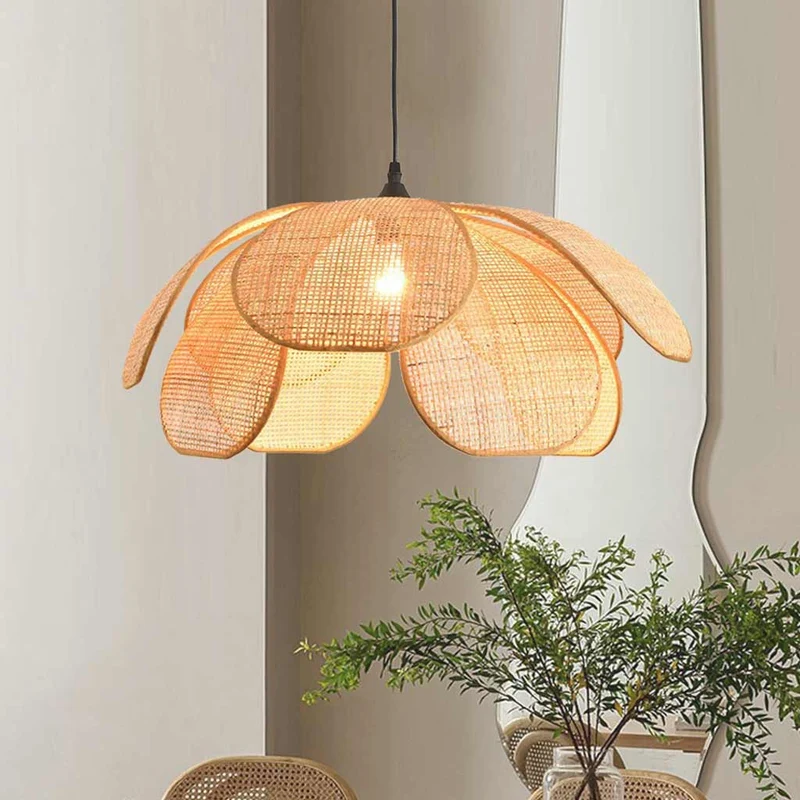 Pendant Light Japanese Ambient Woven Rattan Petal