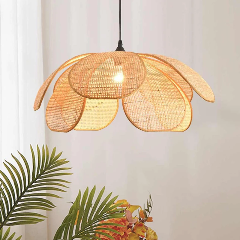 Pendant Light Japanese Ambient Woven Rattan Petal