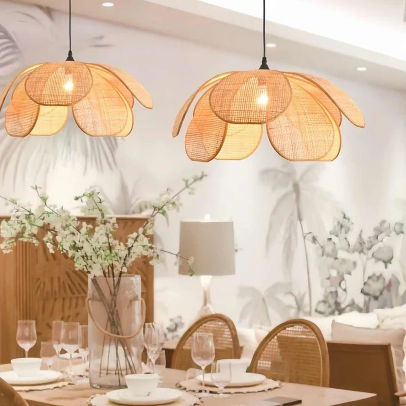Pendant Light Japanese Ambient Woven Rattan Petal