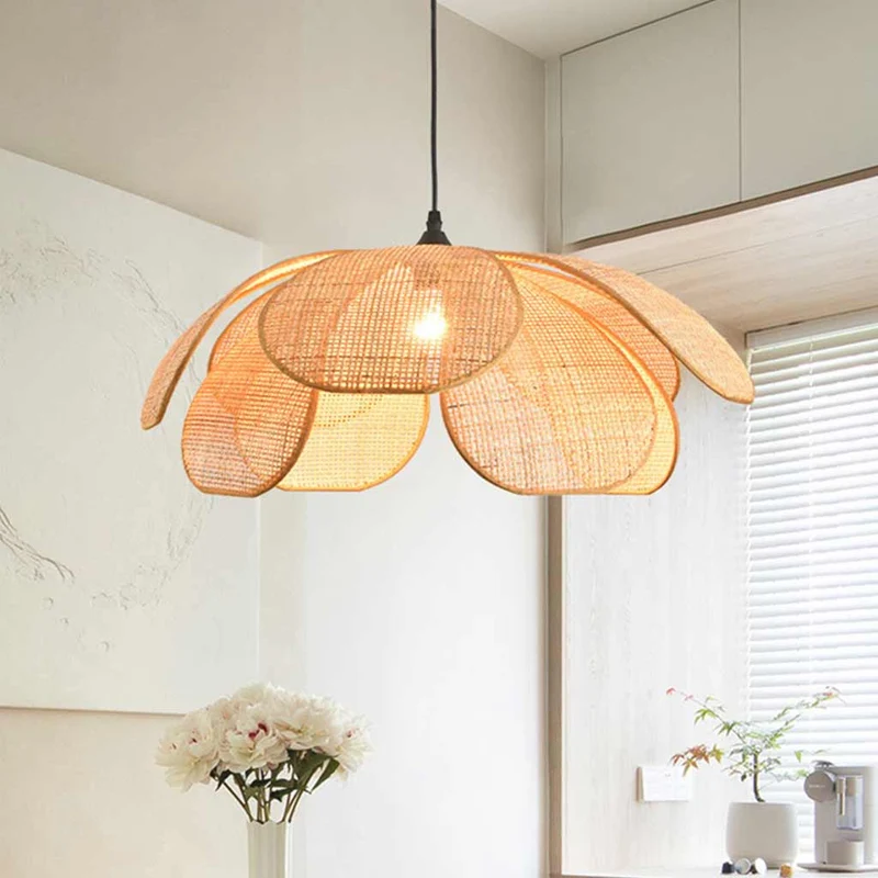 Pendant Light Japanese Ambient Woven Rattan Petal