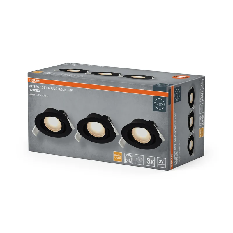 OSRAM LED Spot Recess Einbaustrahler Set DIM 4.9W 120° Schwarz ⌀75 mm