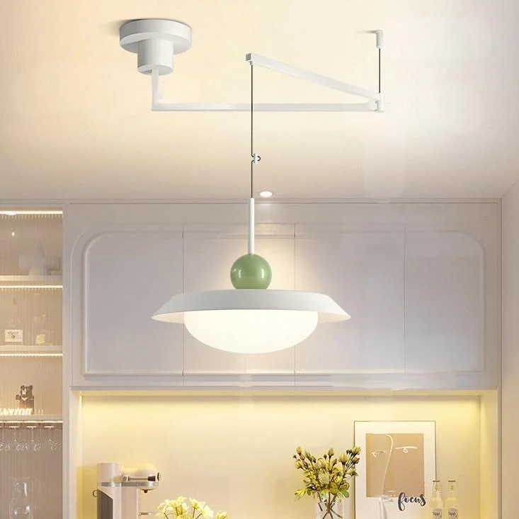 Pendant Light Cream Saucer Swing Arm Adjustable LED